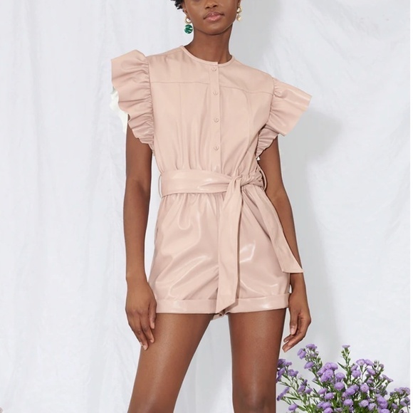 SAYLOR Gilda rose quartz faux leather romper, S. G948 - Picture 1 of 6